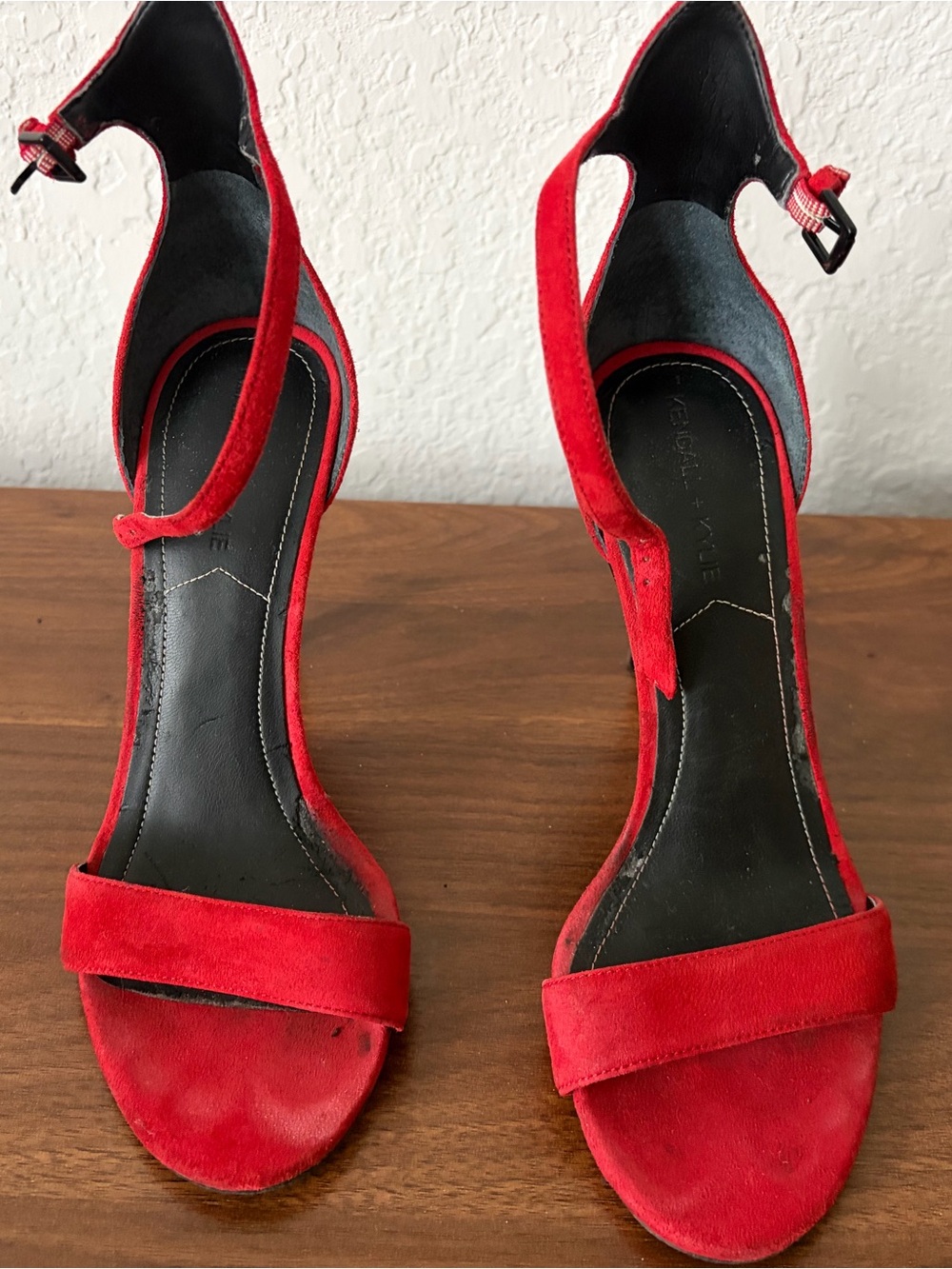 Kendall & Kylie Red Suede Open-Toe Ankle-Strap Heels